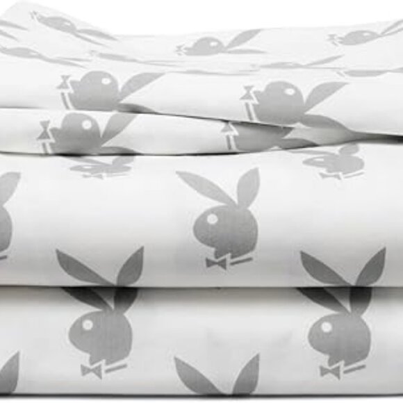 Playboy Gray Bunnies Sheet Set - King 4pc Gray - Picture 1 of 7